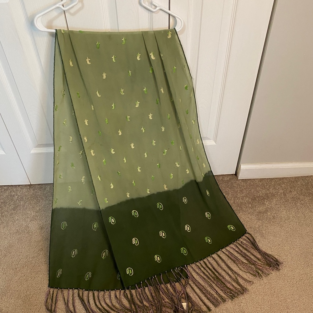 Olive Green Embroidered Women's Stole - Elegant Dupatta